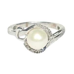 Sterling Silver Cultured Pearl & Cubic Zirconia Statement Ring